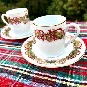 Andrea by Sadek “CHRISTMAS GARLAND” Fine Porcelain China Demitasse Set
